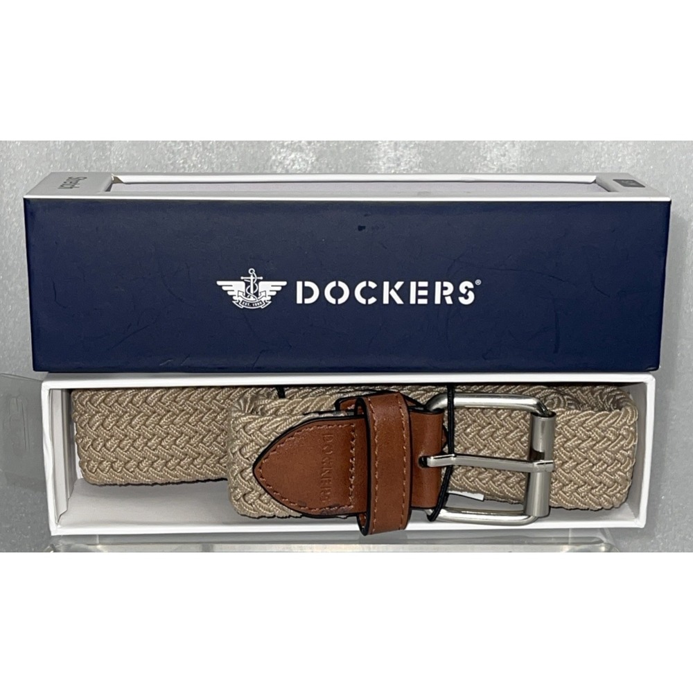 DOCKERS Men's Small/Medium (30-36)  KHAKI Comfort‎ Stretch Braided Belt NEW